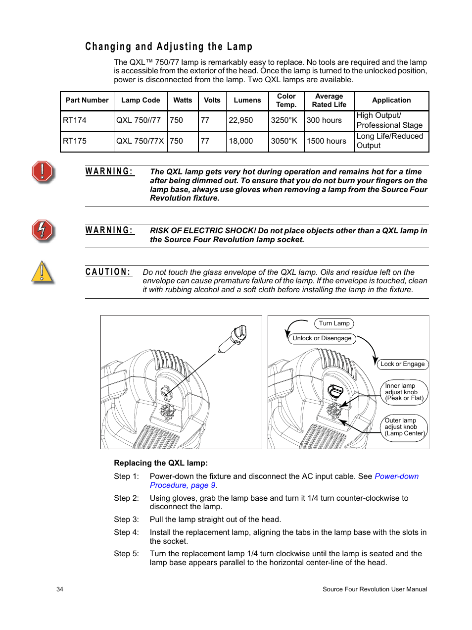 Changing and adjusting the lamp | ETC Source Four Revolution with Wybron User Manual | Page 38 / 52