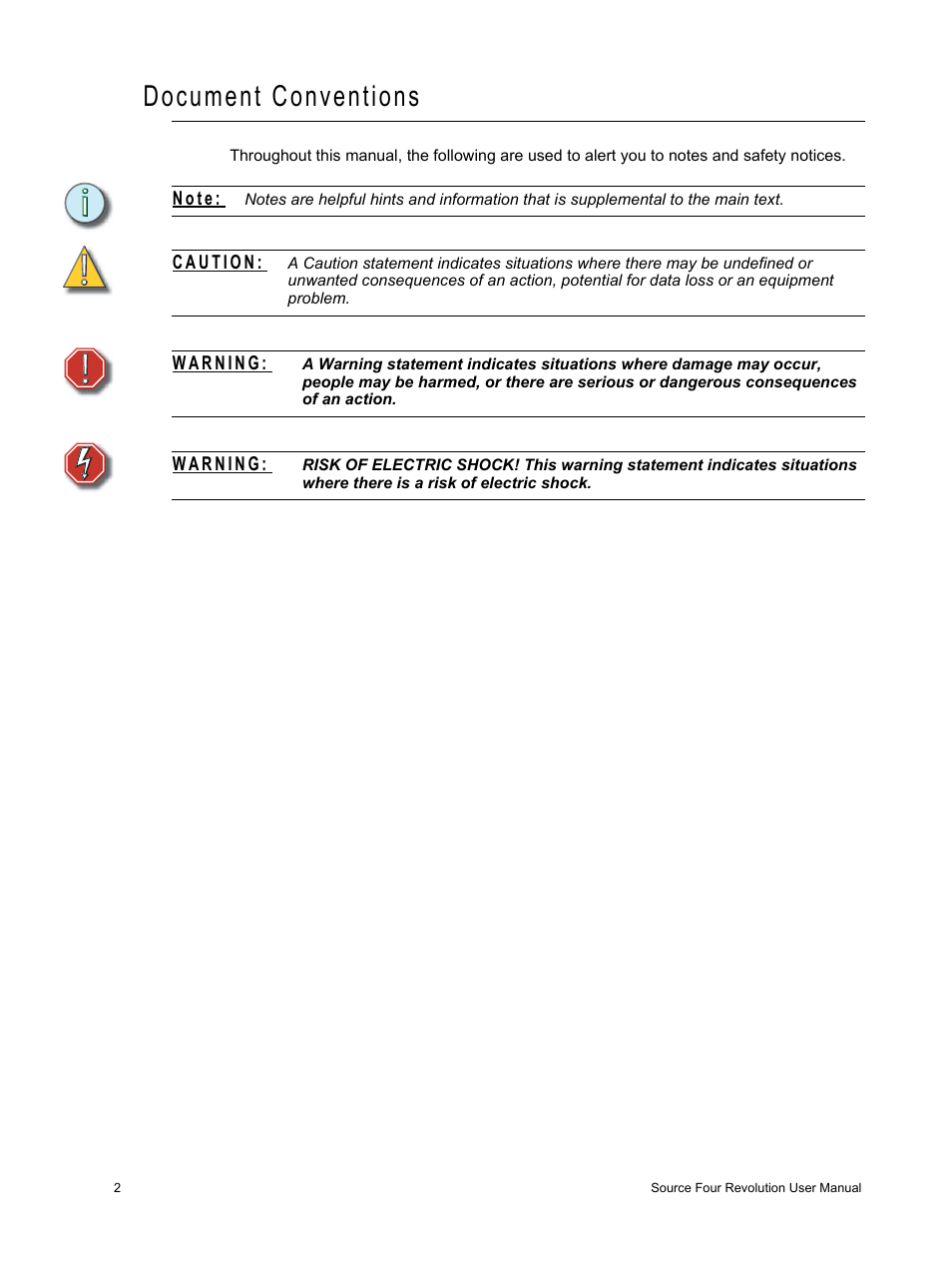 Document conventions | ETC Source Four Revolution with Wybron User Manual | Page 6 / 52