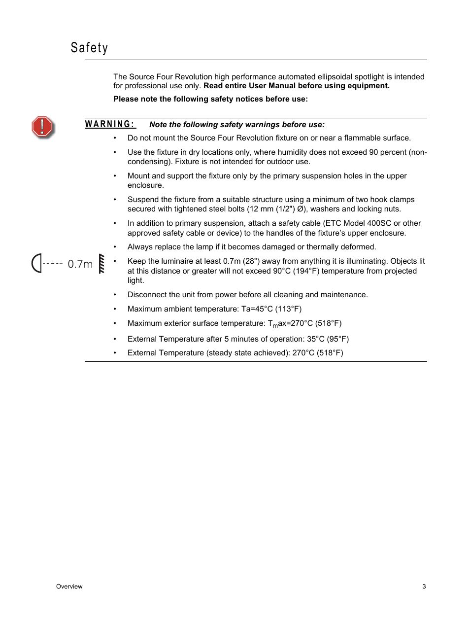 Safety | ETC Source Four Revolution with Wybron User Manual | Page 7 / 52