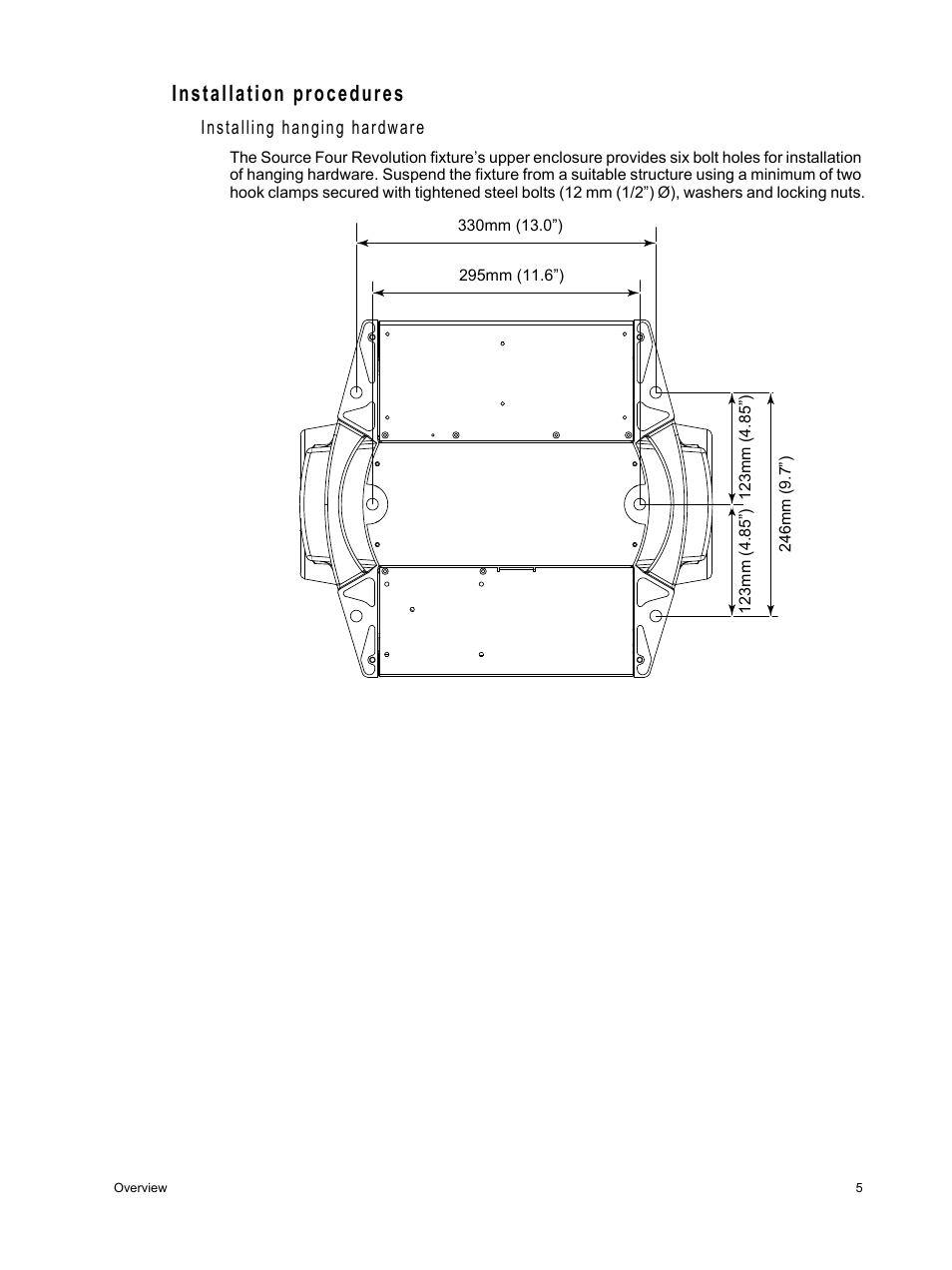 Installation procedures, Installing hanging hardware | ETC Source Four Revolution with Wybron User Manual | Page 9 / 52