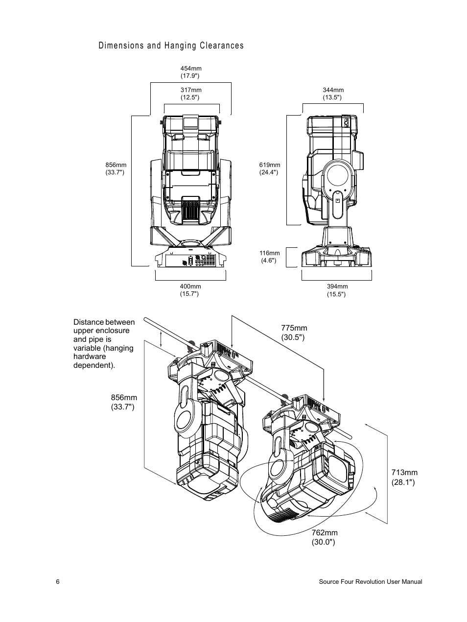 Dimensions and hanging clearances | ETC Source Four Revolution User Manual | Page 10 / 48