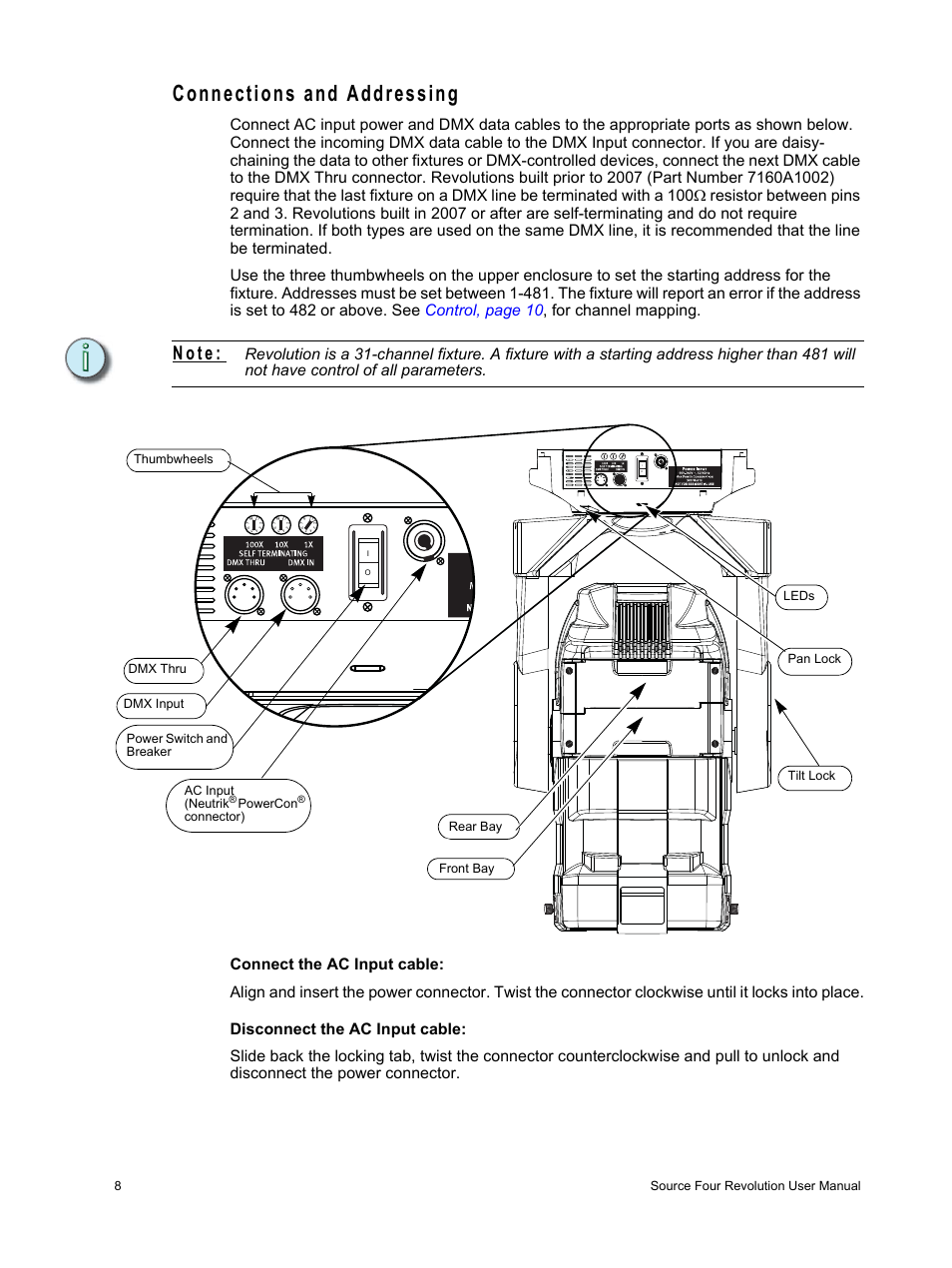 Connections and addressing, N o t e | ETC Source Four Revolution User Manual | Page 12 / 48