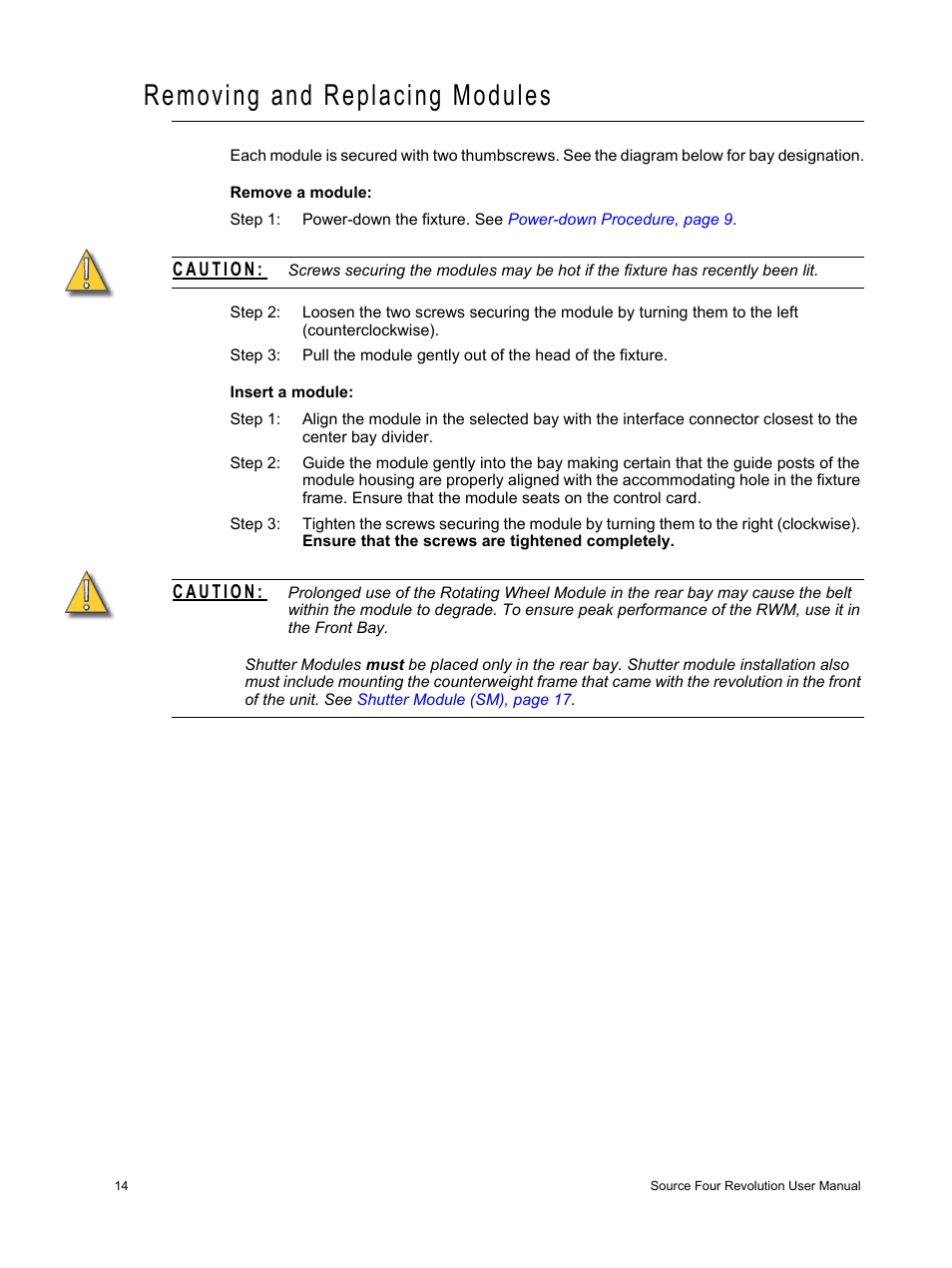 Removing and replacing modules | ETC Source Four Revolution User Manual | Page 18 / 48