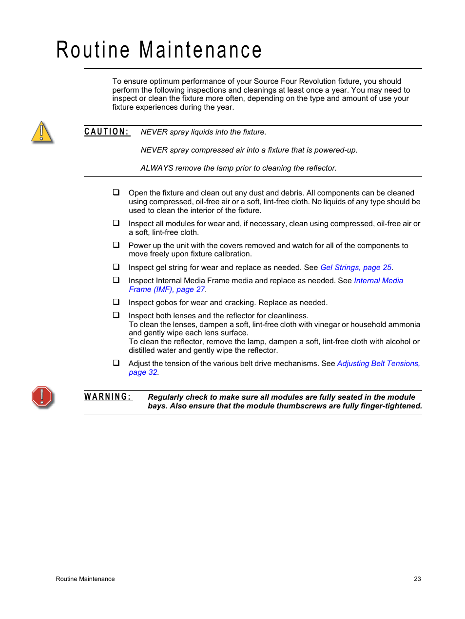 Routine maintenance | ETC Source Four Revolution User Manual | Page 27 / 48