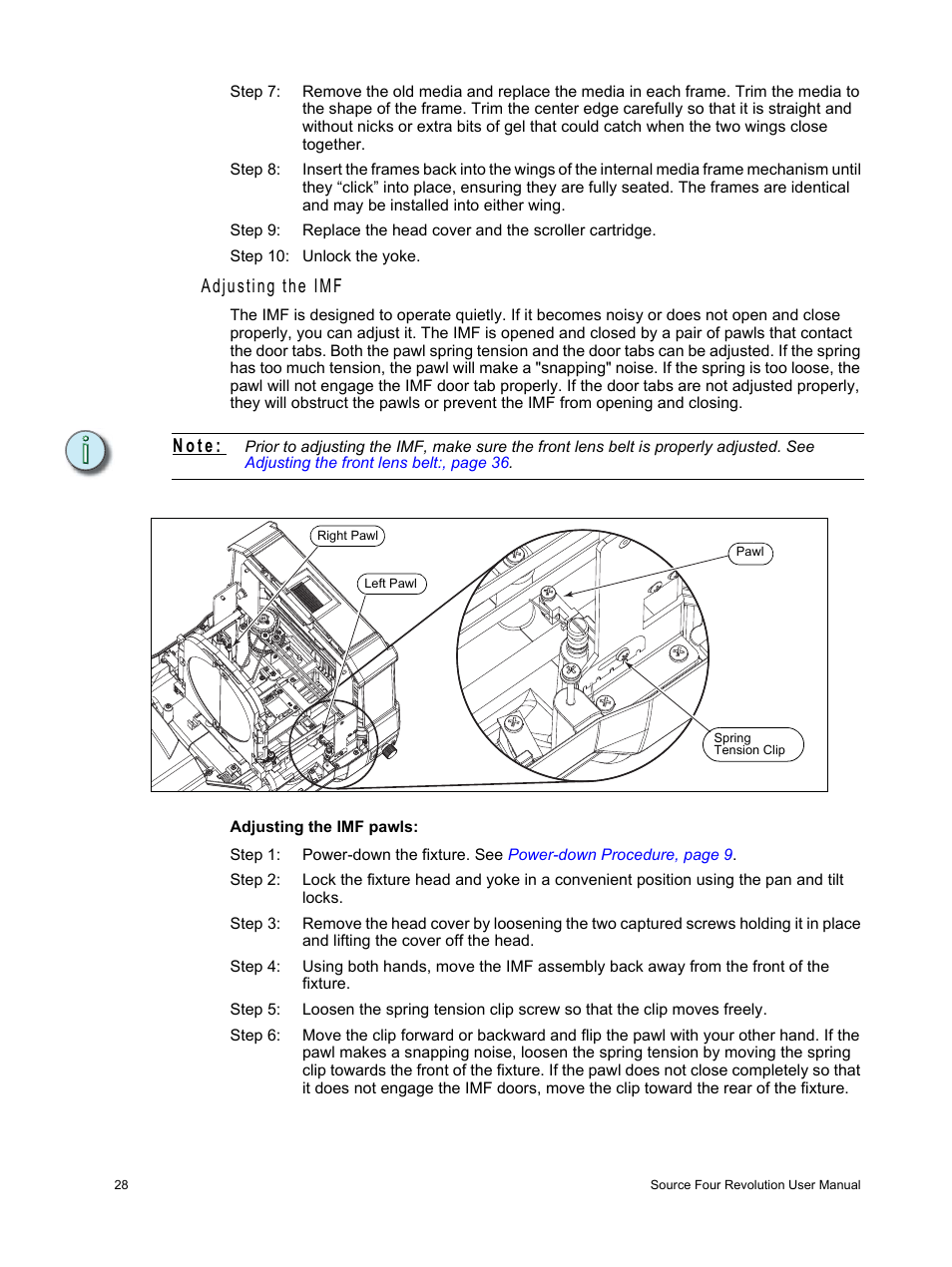 Adjusting the imf, N o t e | ETC Source Four Revolution User Manual | Page 32 / 48