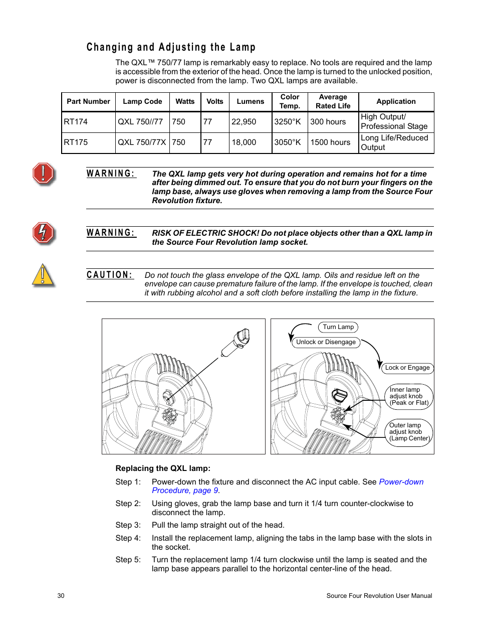 Changing and adjusting the lamp | ETC Source Four Revolution User Manual | Page 34 / 48