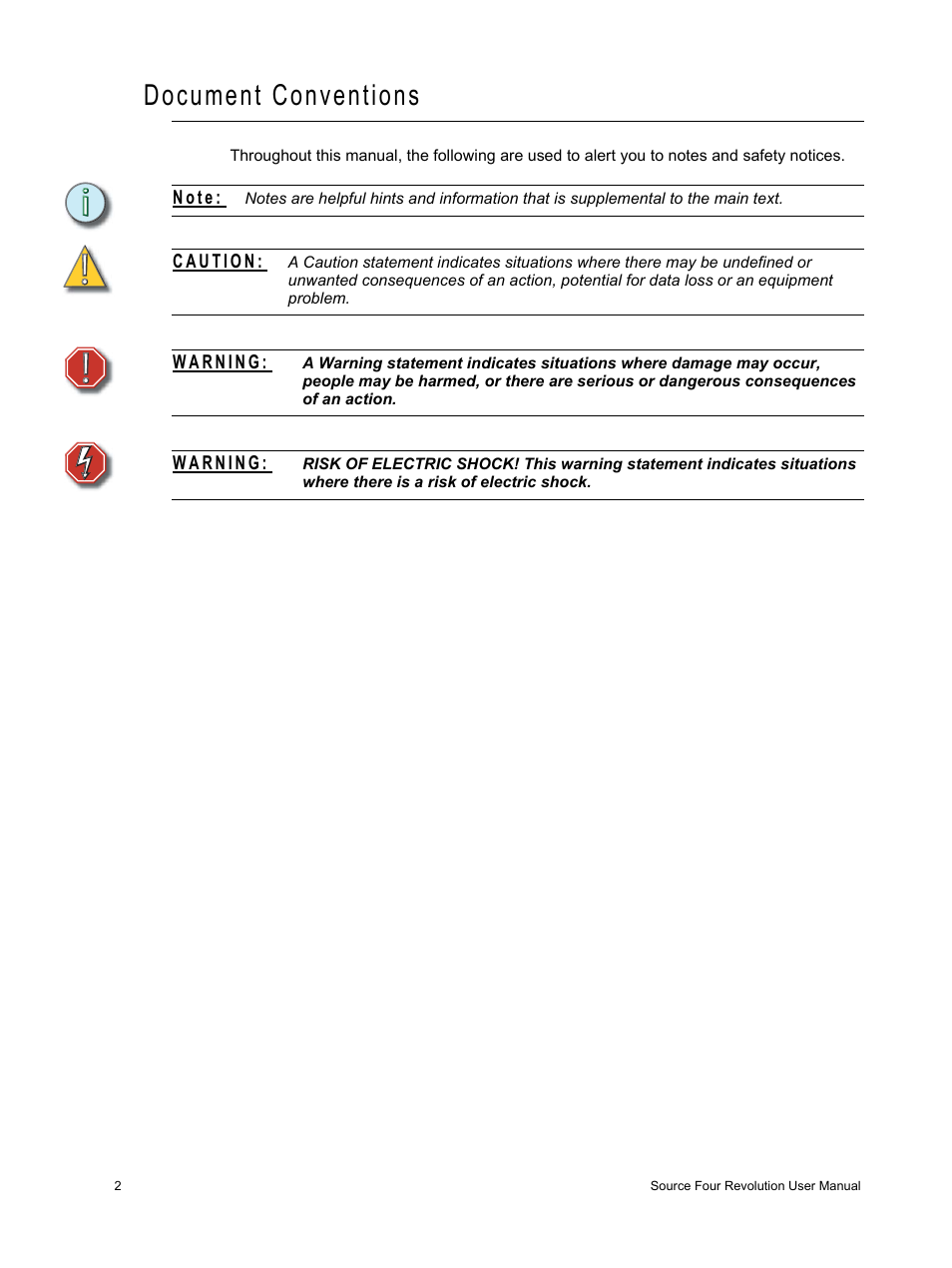 Document conventions | ETC Source Four Revolution User Manual | Page 6 / 48
