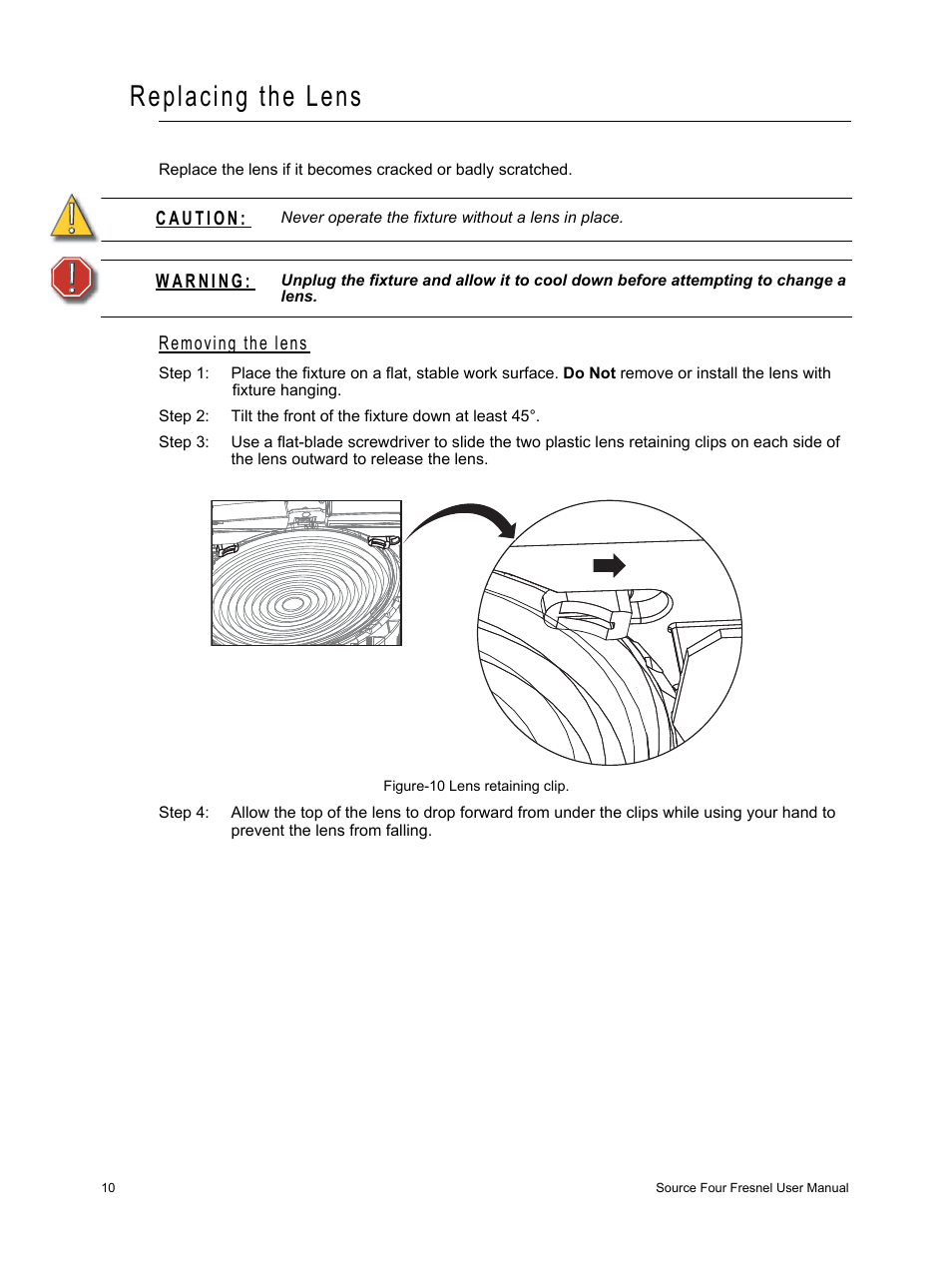 Replacing the lens | ETC Source Four Fresnel User Manual | Page 14 / 16