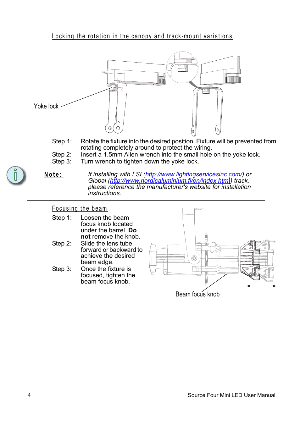 Focusing the beam | ETC Source Four Mini LED User Manual | Page 7 / 12