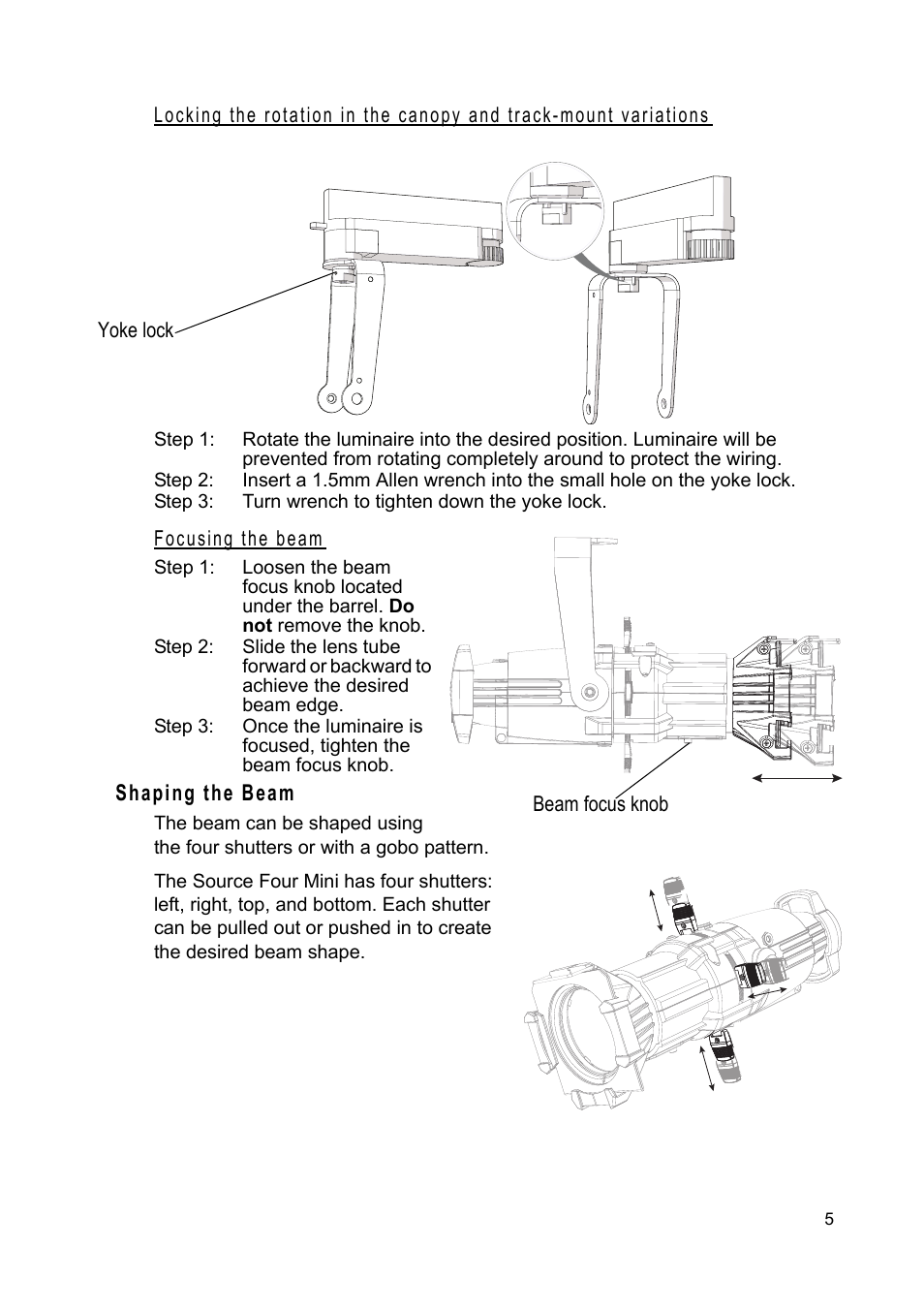 Focusing the beam, Shaping the beam | ETC Source Four CE Mini User Manual | Page 8 / 12