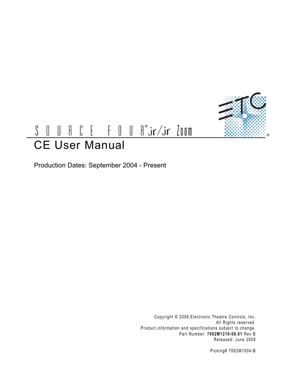 ETC Source Four jr and jr Zoom CE User Manual User Manual | 16 pages