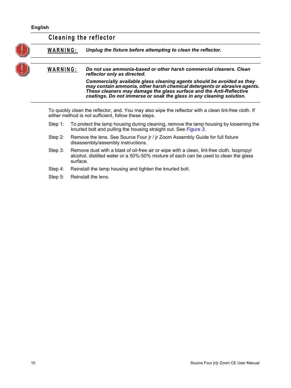 Cleaning the reflector | ETC Source Four jr and jr Zoom CE User Manual User Manual | Page 12 / 16