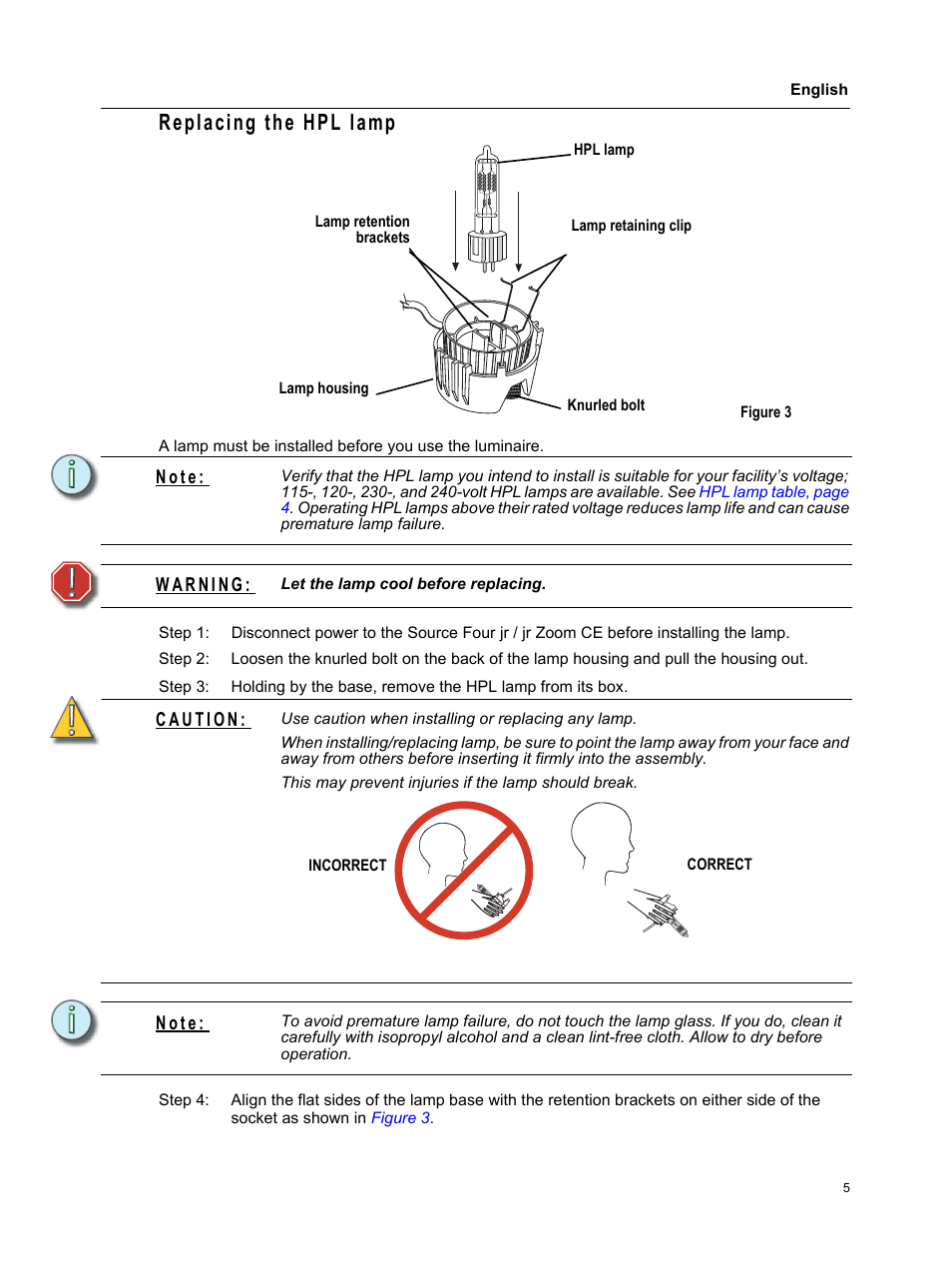 Replacing the hpl lamp, N o t e | ETC Source Four jr and jr Zoom CE User Manual User Manual | Page 7 / 16