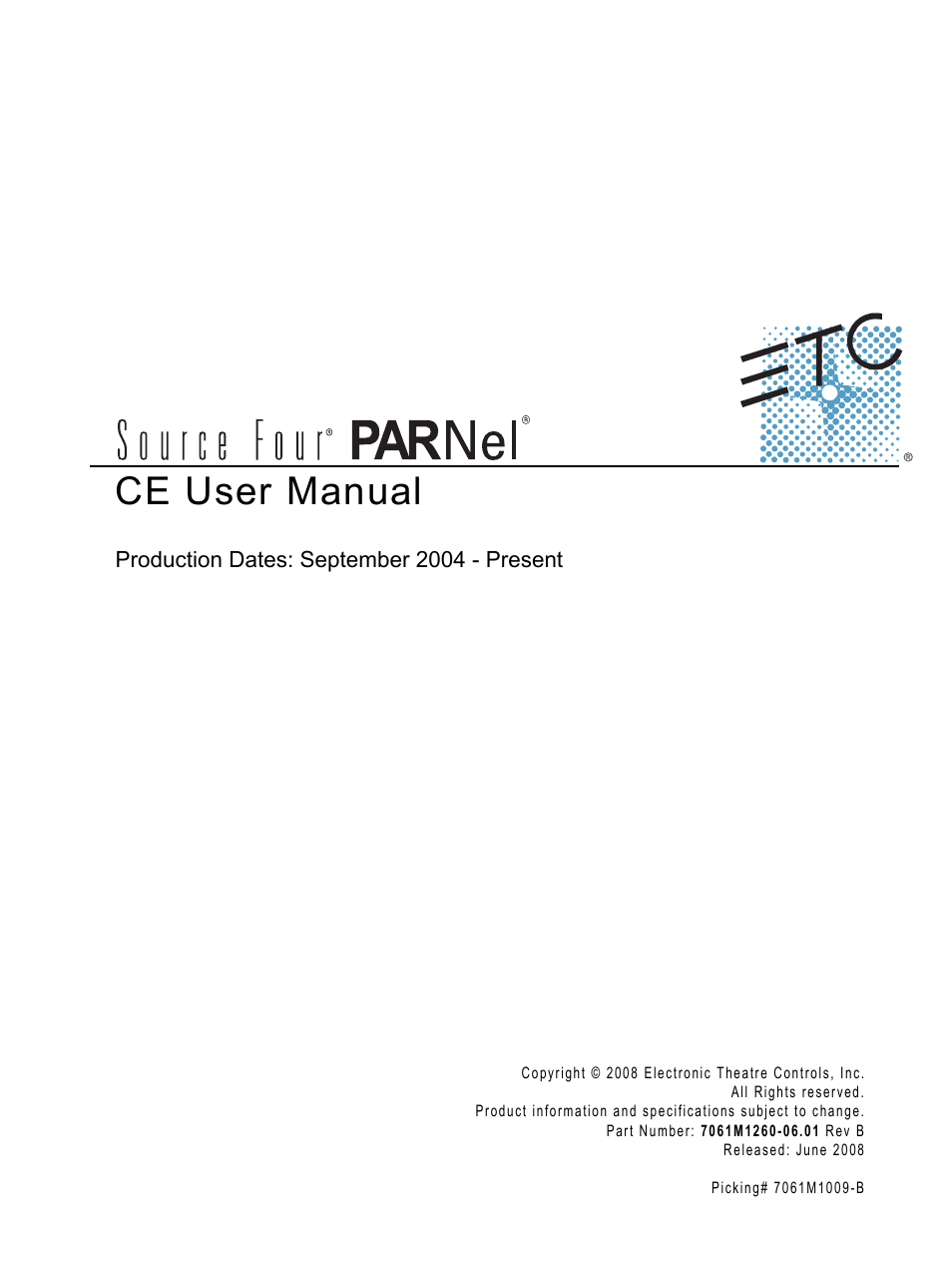 ETC Source Four PARNel CE User Manual | 12 pages