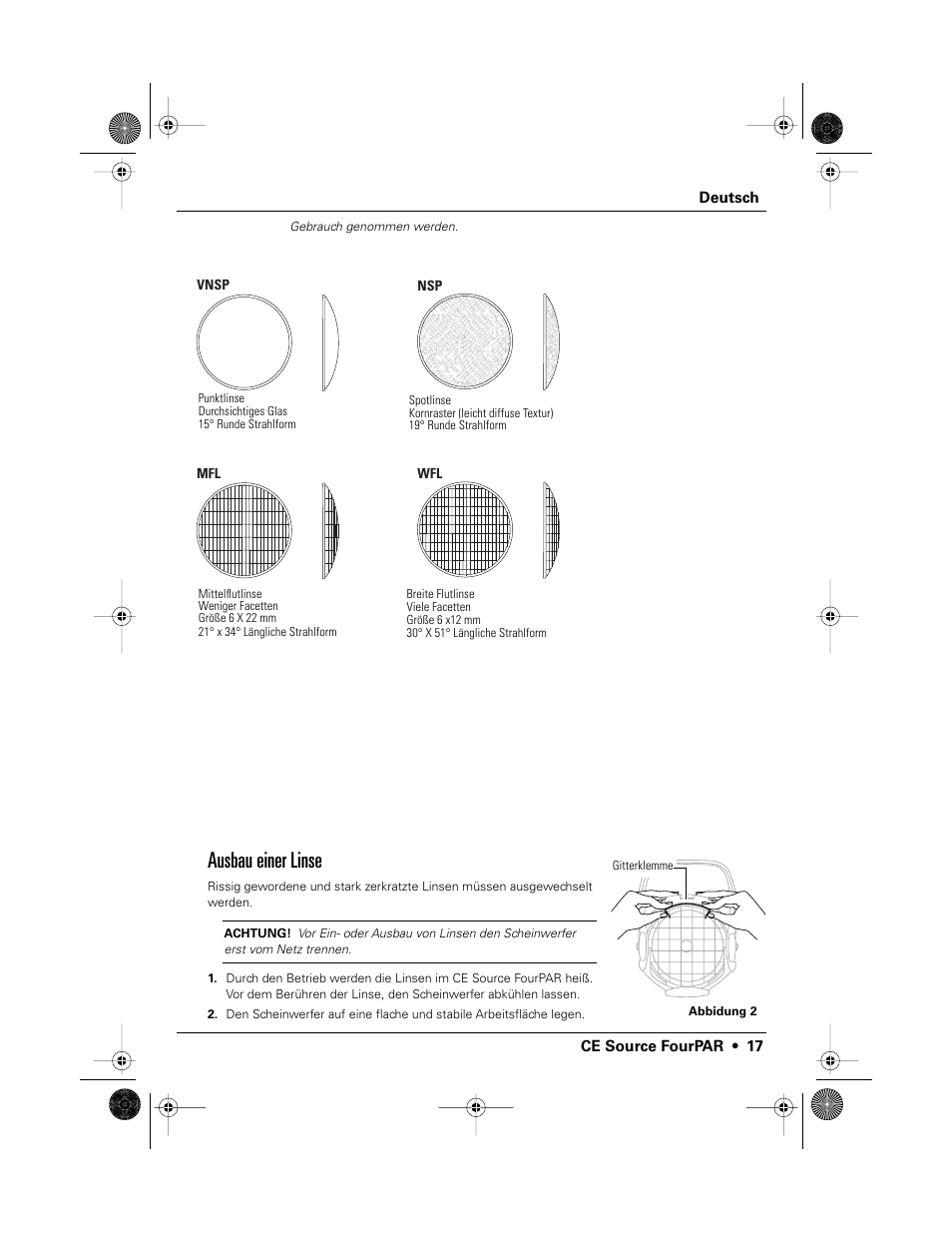 Ausbau einer linse | ETC Source Four CE PAR EA and MCM User Manual | Page 19 / 40