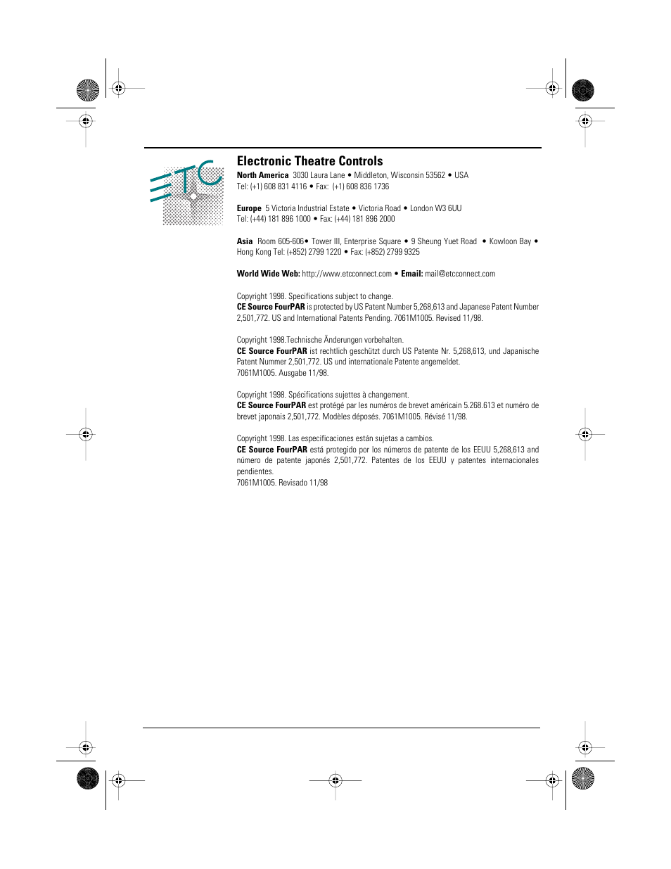 Electronic theatre controls | ETC Source Four CE PAR EA and MCM User Manual | Page 40 / 40