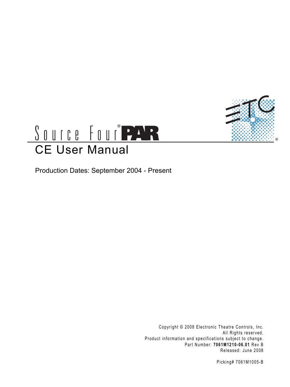 ETC Source Four PAR CE User Manual | 12 pages