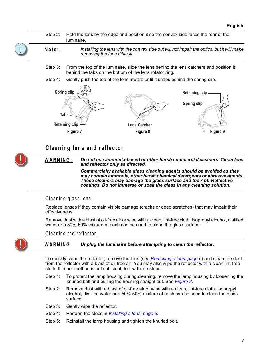 Cleaning lens and reflector, Cleaning glass lens, Cleaning the reflector | N o t e | ETC Source Four PAR CE User Manual | Page 9 / 12