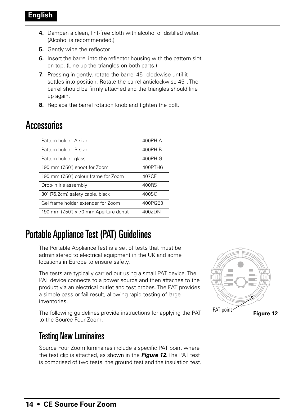 Testing new luminaires, 14 • ce source four zoom english | ETC Source Four CE Zoom User Manual | Page 16 / 52
