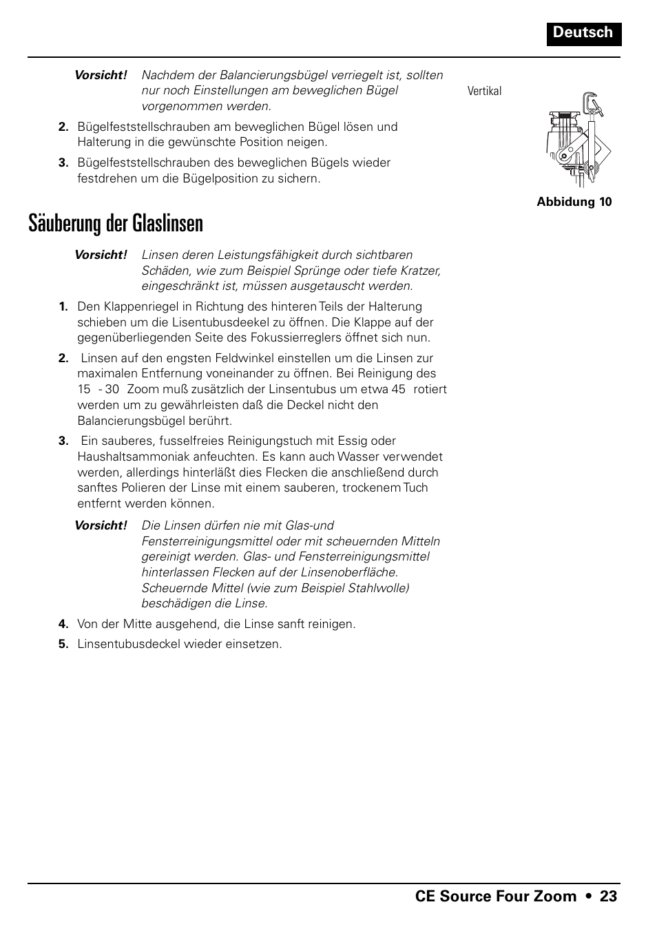 Säuberung der glaslinsen | ETC Source Four CE Zoom User Manual | Page 25 / 52