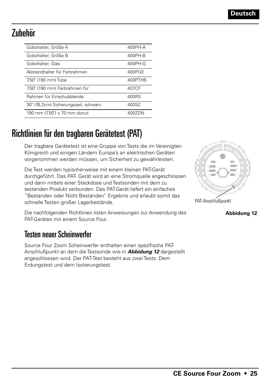 Testen neuer scheinwerfer, Deutsch ce source four zoom • 25 | ETC Source Four CE Zoom User Manual | Page 27 / 52