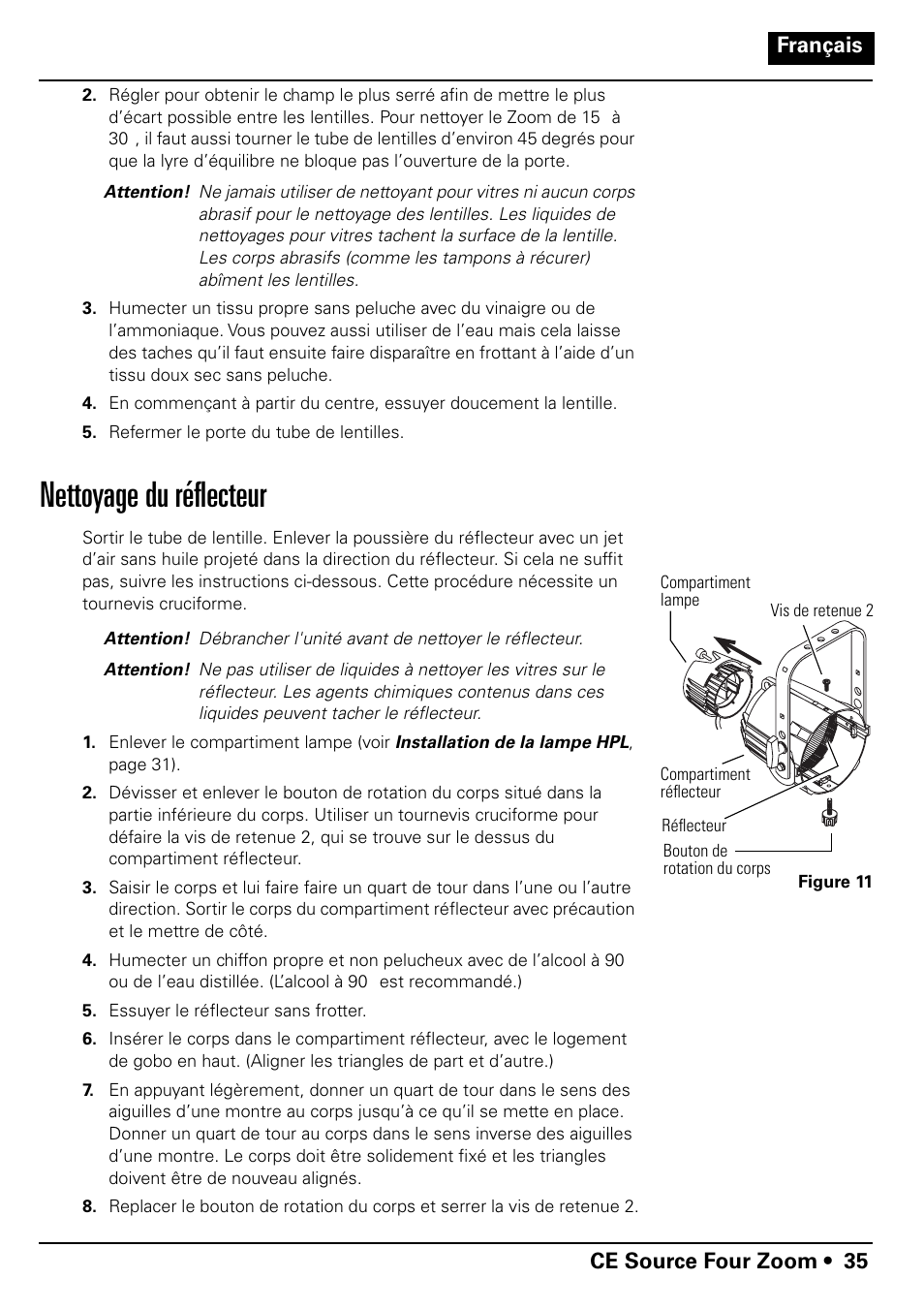 Nettoyage du réflecteur | ETC Source Four CE Zoom User Manual | Page 37 / 52