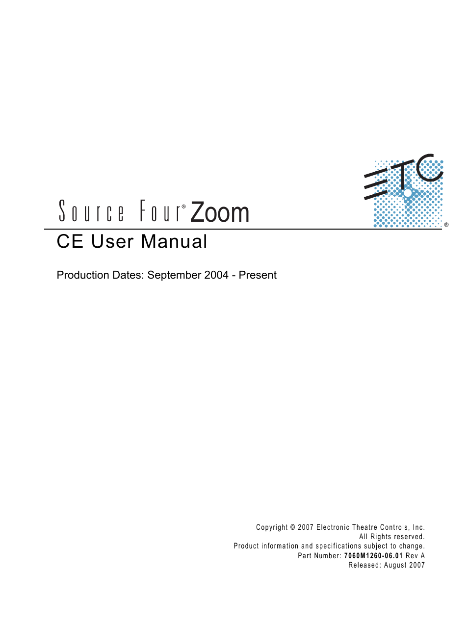 ETC Source Four CE Zoom User Manual | 16 pages