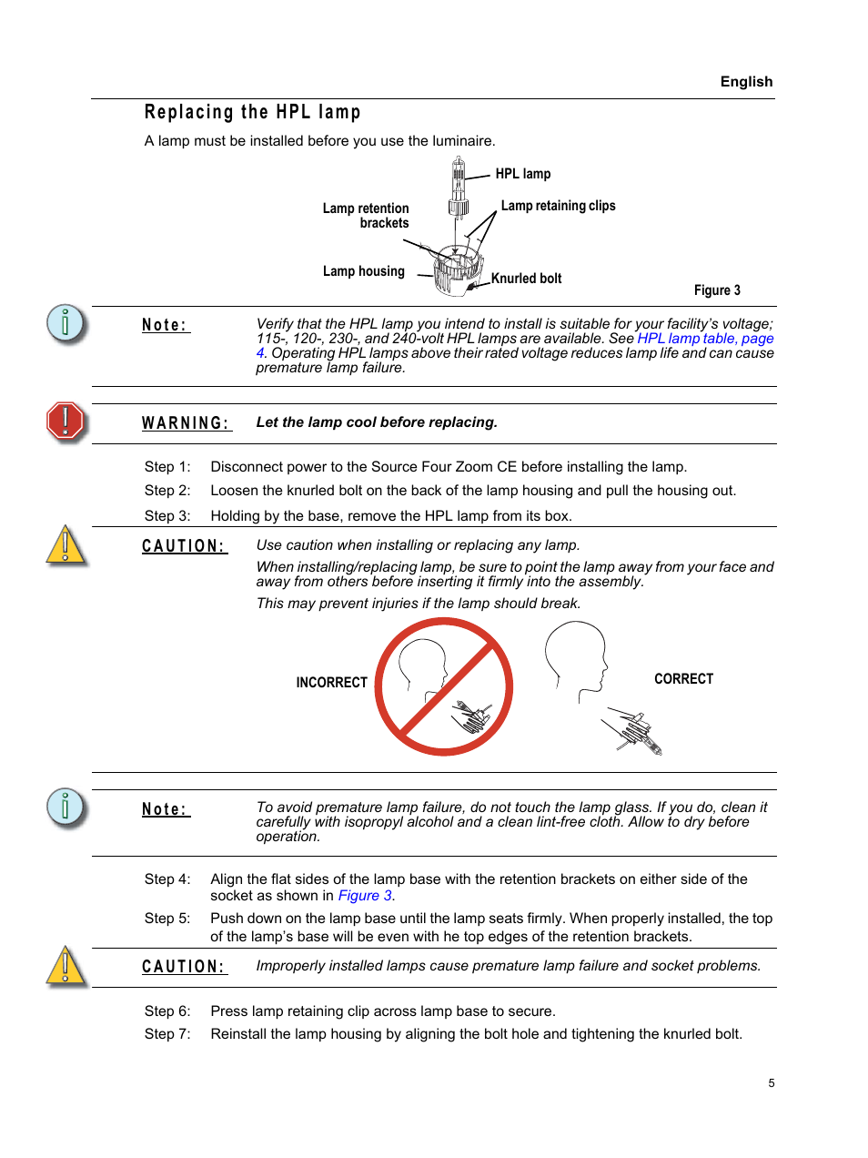 Replacing the hpl lamp, N o t e | ETC Source Four CE Zoom User Manual | Page 7 / 16