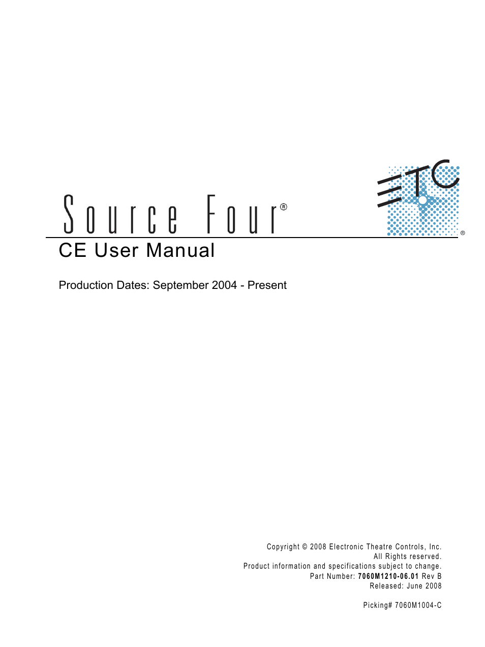 ETC Source Four CE User Manual | 16 pages