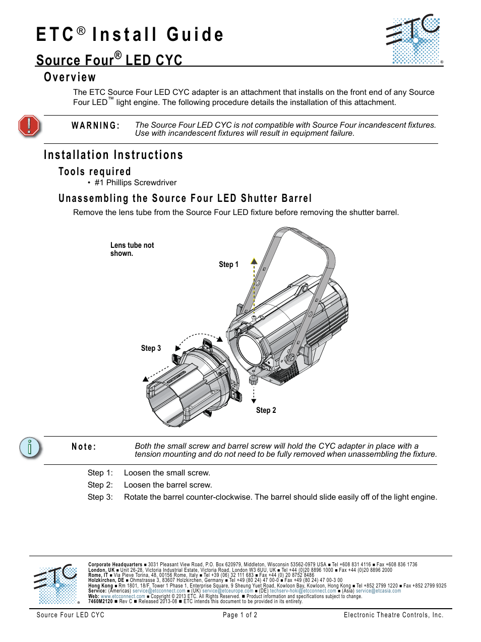 ETC Source Four LED CYC User Manual | 2 pages