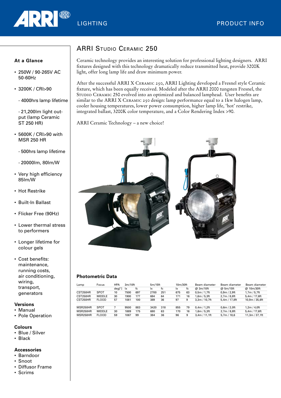 ARRI Studio Ceramic 250 User Manual | 2 pages