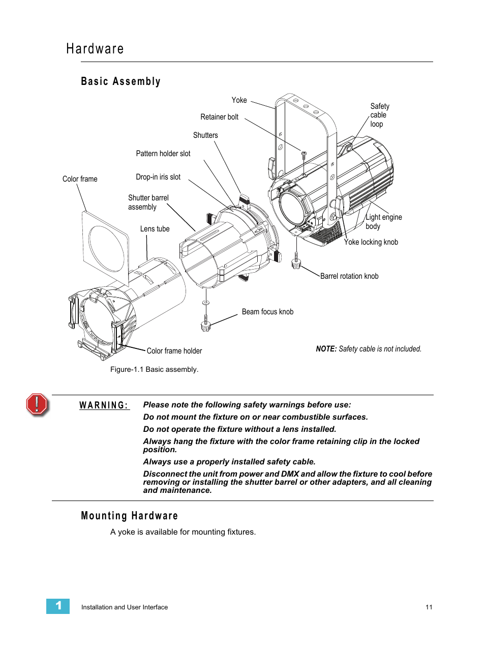 Hardware, Basic assembly, Mounting hardware | Basic assembly mounting hardware | ETC Source Four LED v1.6.0 User Manual User Manual | Page 17 / 100