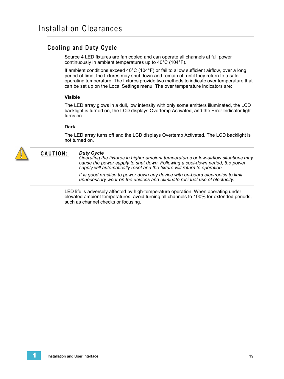 Installation clearances, Cooling and duty cycle | ETC Source Four LED v1.6.0 User Manual User Manual | Page 25 / 100