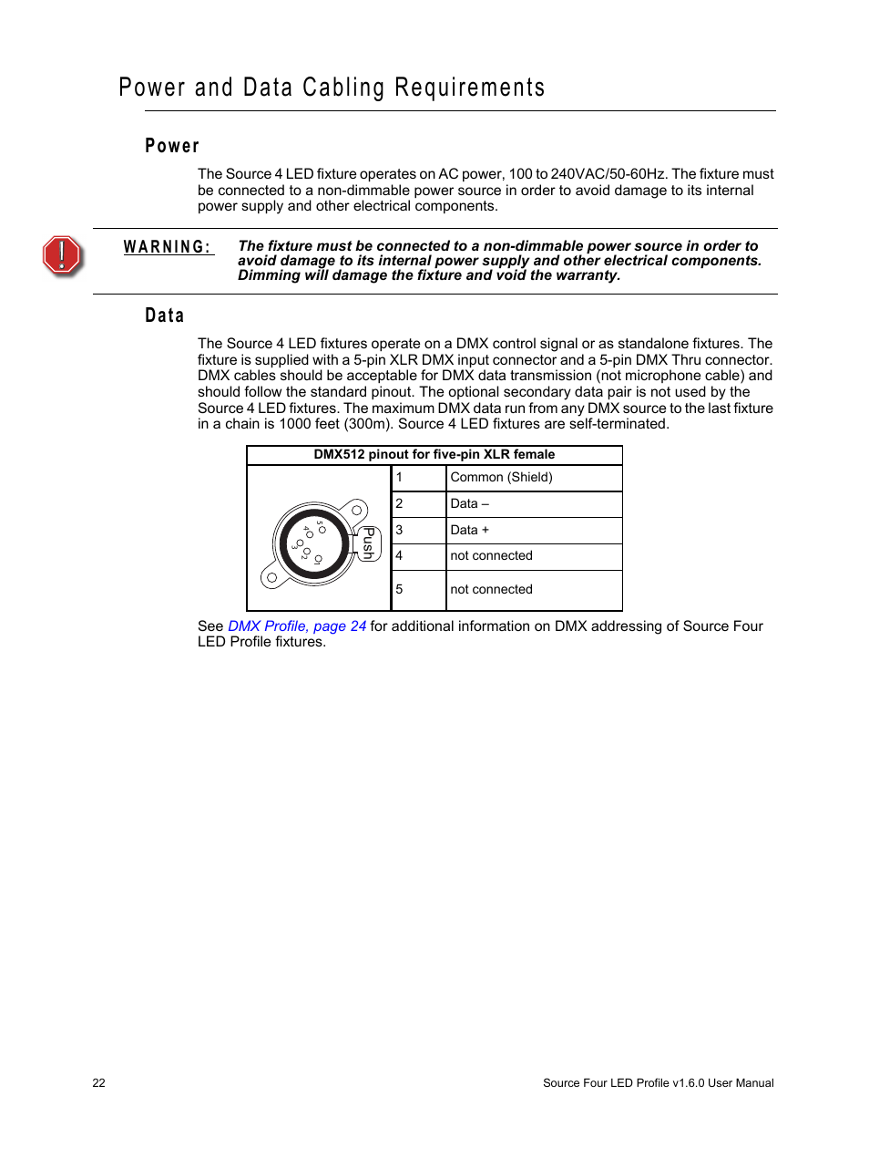 Power and data cabling requirements, Power, Data | Power data | ETC Source Four LED v1.6.0 User Manual User Manual | Page 28 / 100