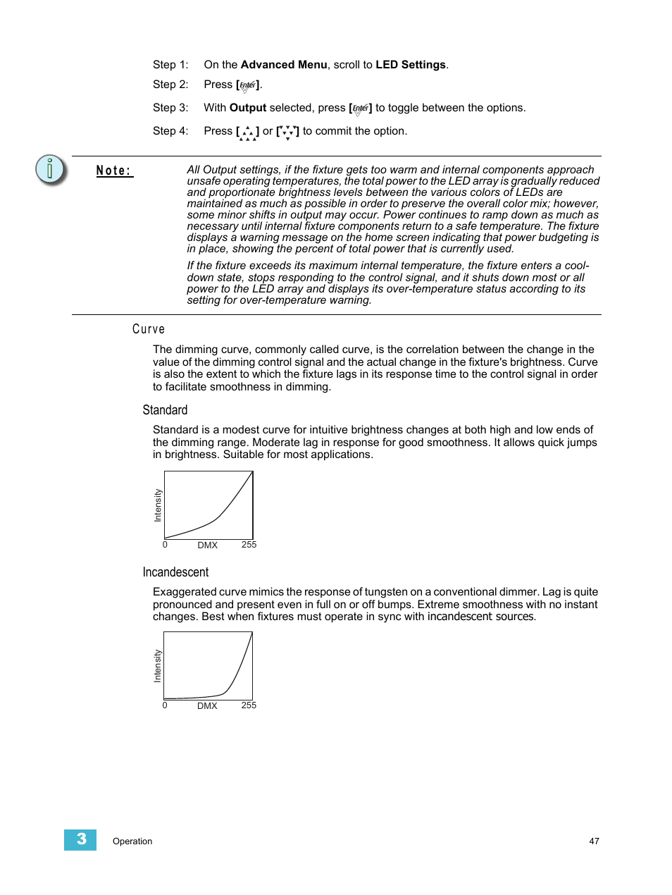 Curve, Standard, Incandescent | N o t e | ETC Source Four LED v1.6.0 User Manual User Manual | Page 53 / 100