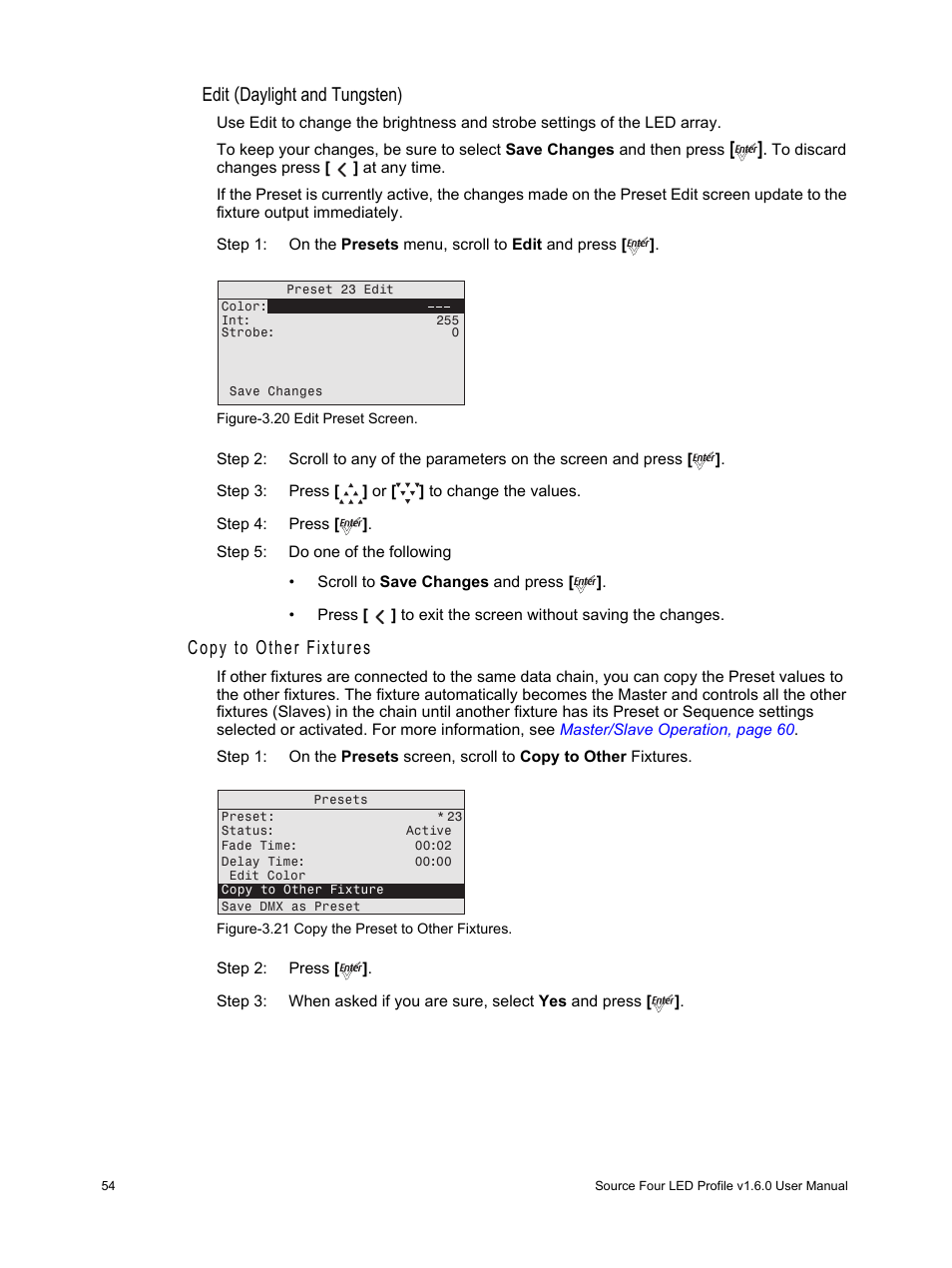 Copy to other fixtures, Edit (daylight and tungsten) | ETC Source Four LED v1.6.0 User Manual User Manual | Page 60 / 100