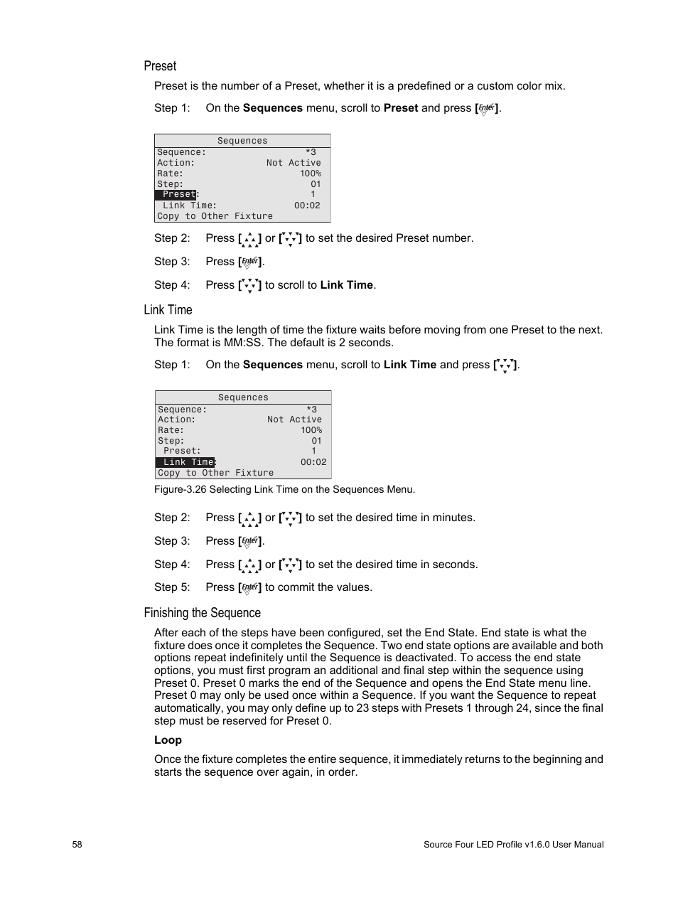 Preset, Link time, Finishing the sequence | ETC Source Four LED v1.6.0 User Manual User Manual | Page 64 / 100