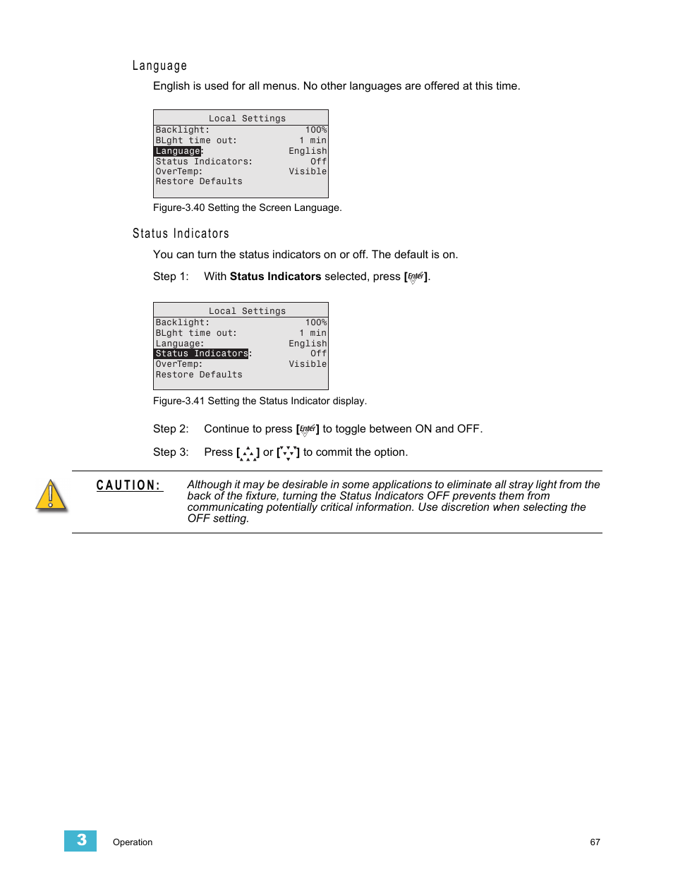 Language, Status indicators | ETC Source Four LED v1.6.0 User Manual User Manual | Page 73 / 100