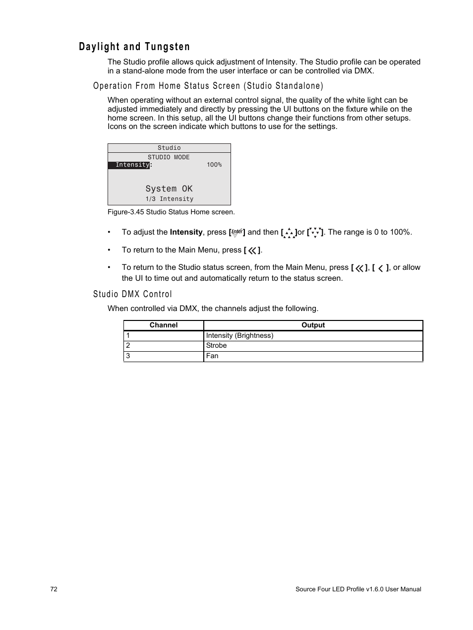 Daylight and tungsten, Studio dmx control | ETC Source Four LED v1.6.0 User Manual User Manual | Page 78 / 100