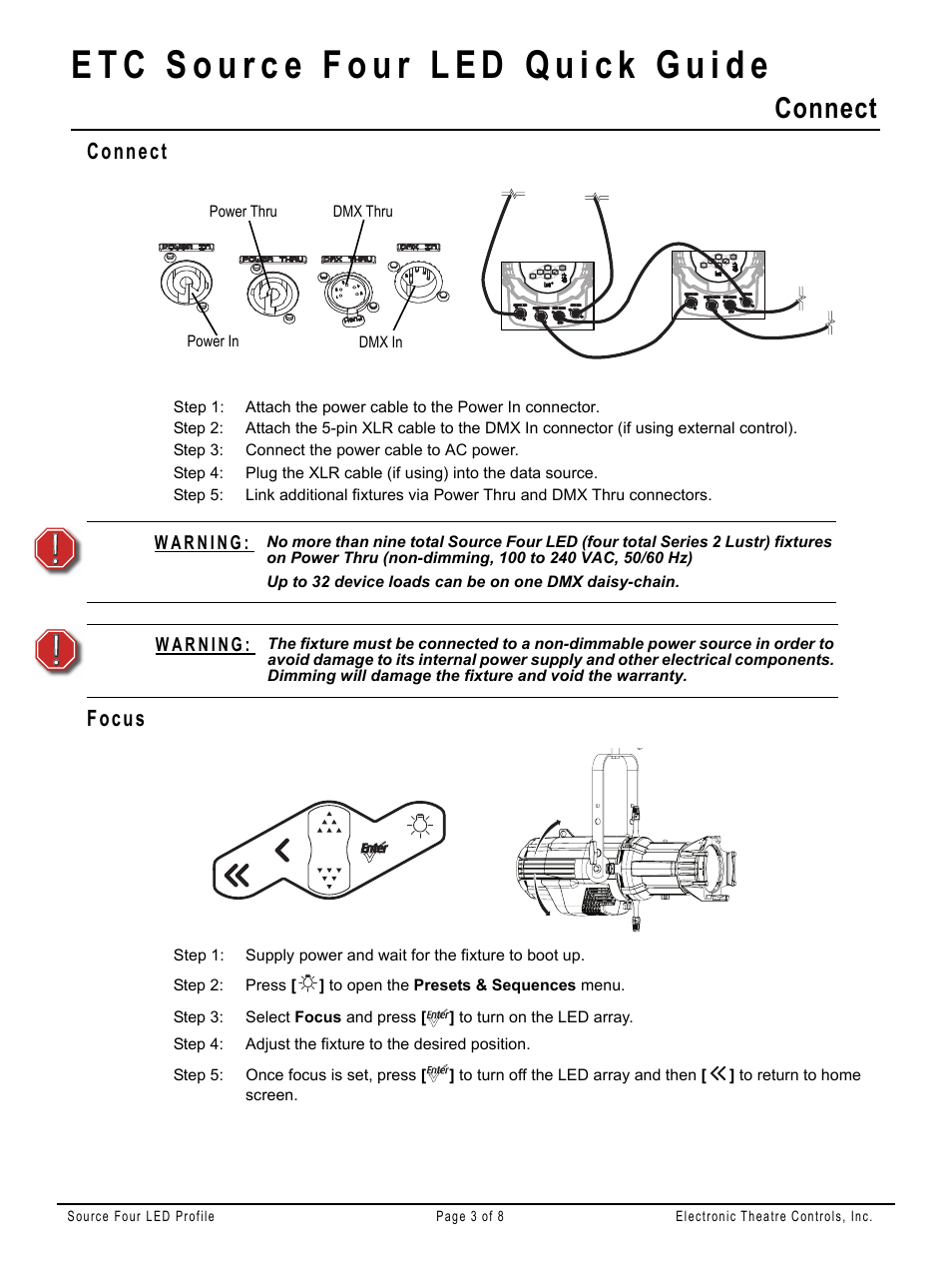 Connect, Focus | ETC Source Four LED v1.6.0 Quick Guide User Manual | Page 3 / 8