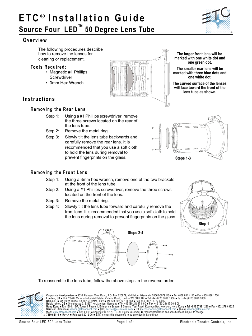 ETC Source Four LED 50 Degree Lens Tube User Manual | 1 page