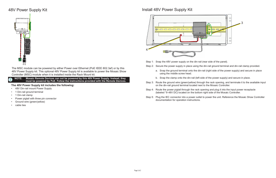 48v power supply kit install 48v power supply kit | ETC Unison Mosaic Rack Mount Kit and Power Supply Kit User Manual | Page 2 / 2