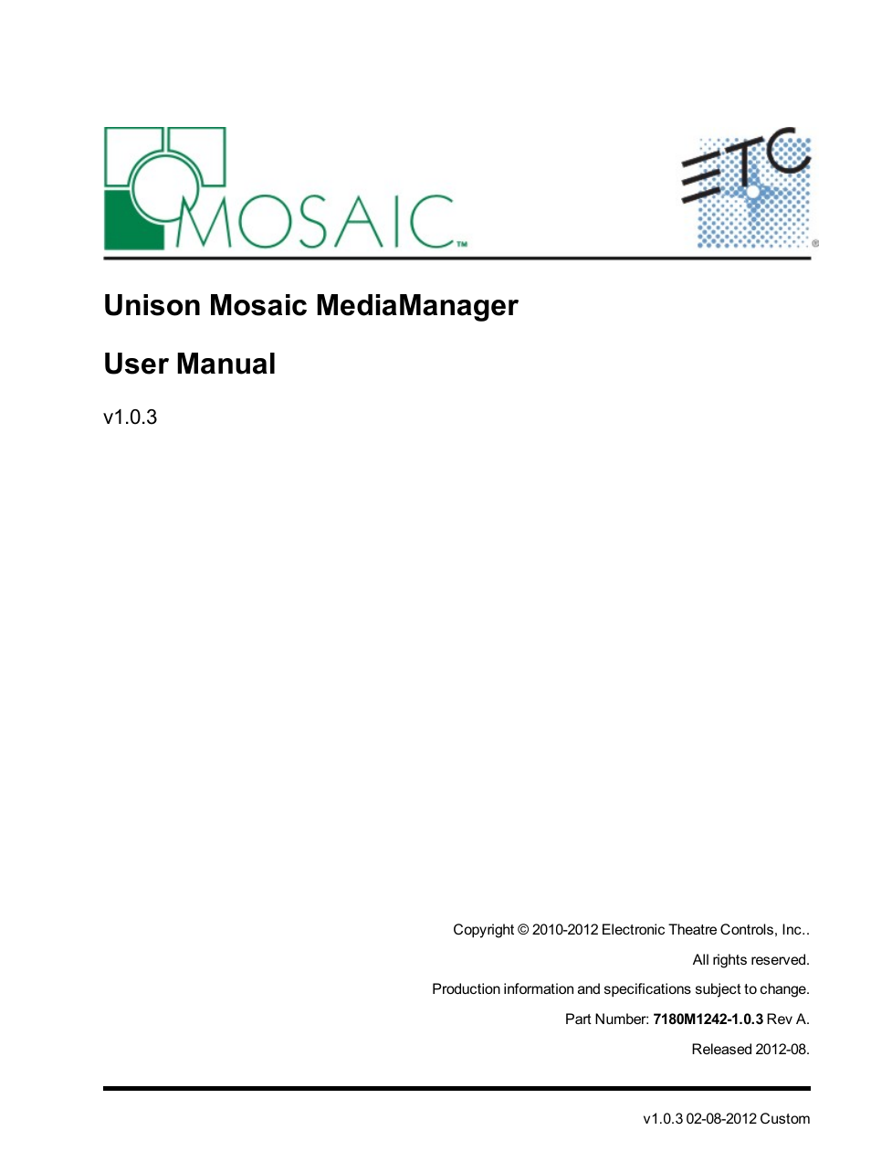 ETC Unison Mosaic MediaManager v1.0.3 User Manual | 30 pages