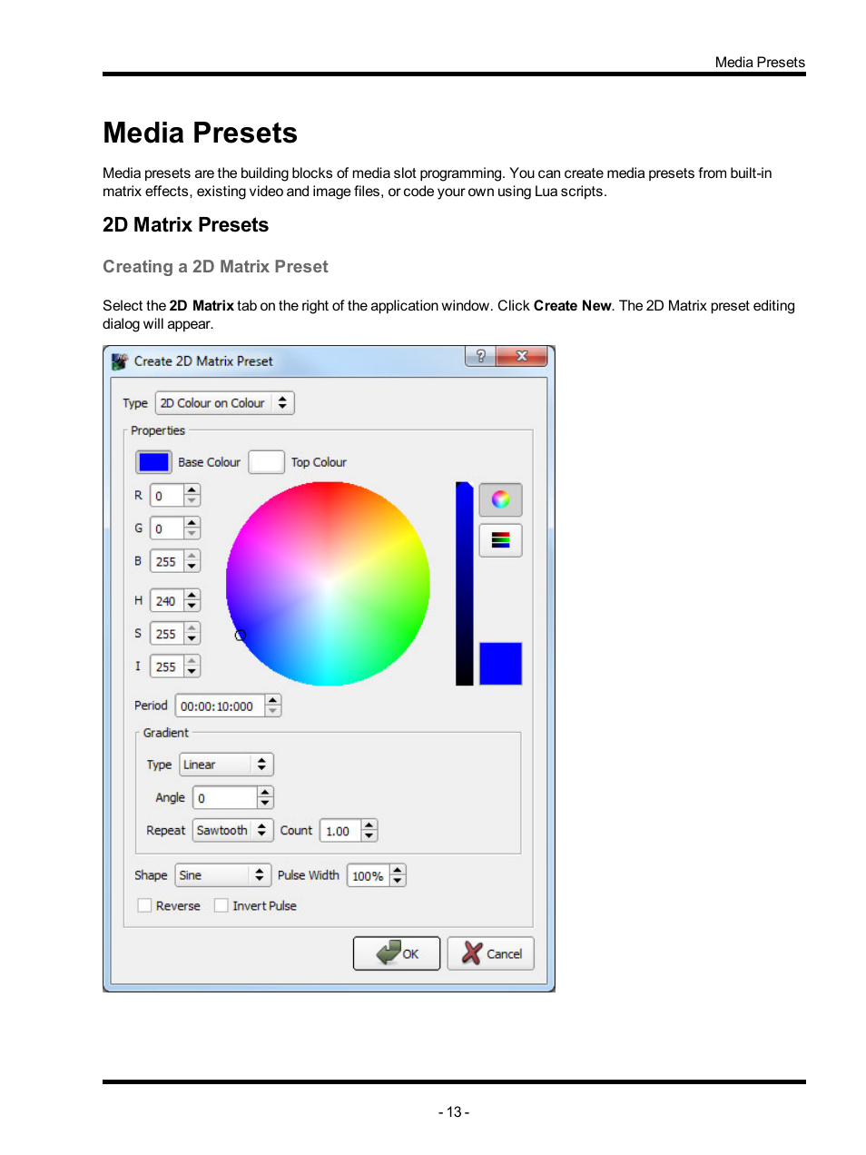 Media presets, 2d matrix presets, Creating a 2d matrix preset | ETC Unison Mosaic MediaManager v1.0.3 User Manual | Page 13 / 30