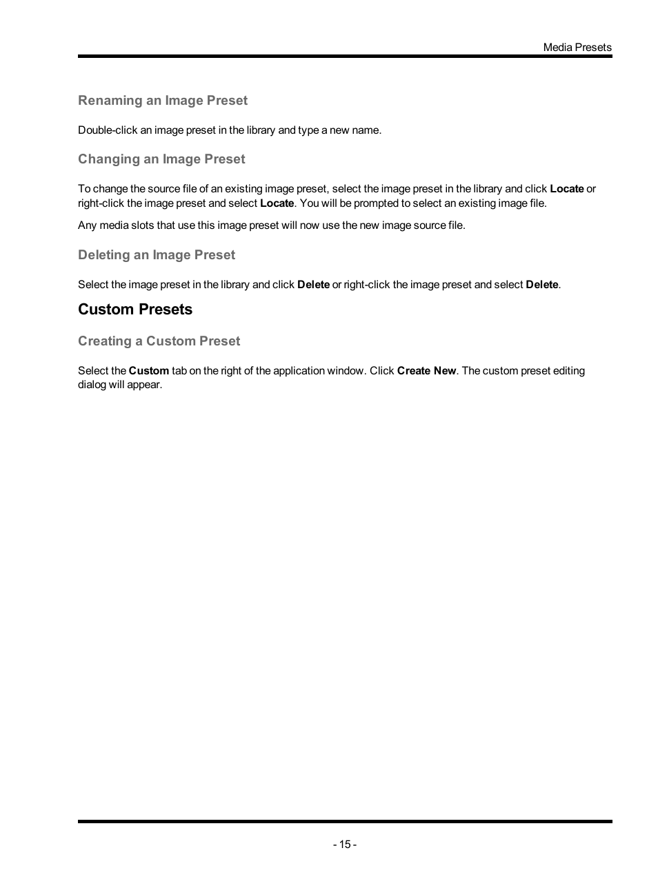 Renaming an image preset, Changing an image preset, Deleting an image preset | Custom presets, Creating a custom preset | ETC Unison Mosaic MediaManager v1.0.3 User Manual | Page 15 / 30