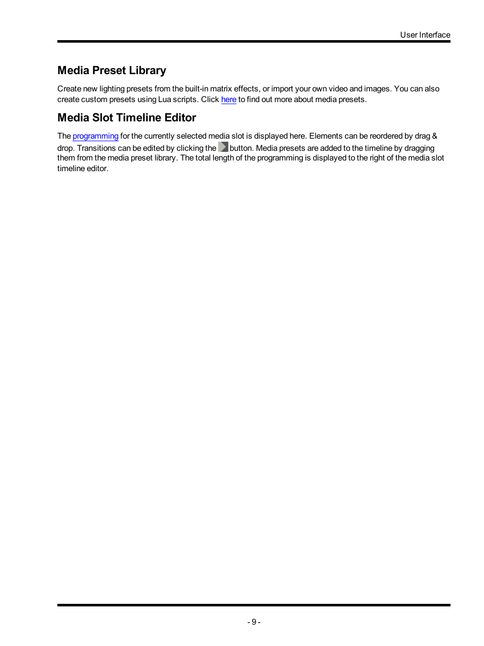 Media preset library, Media slot timeline editor | ETC Unison Mosaic MediaManager v1.0.3 User Manual | Page 9 / 30