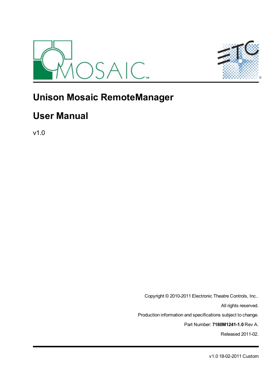 ETC Unison Mosaic RemoteManager v1.0.4 User Manual | 20 pages