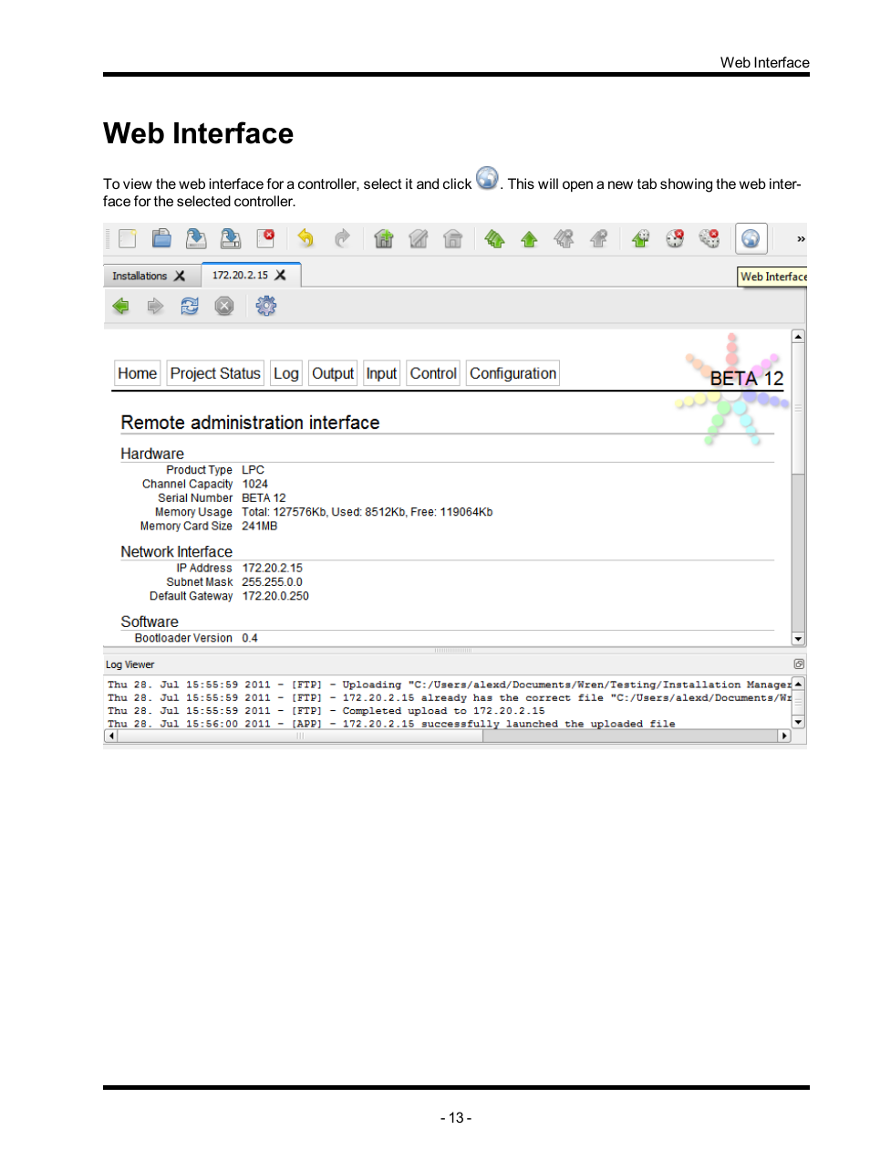 Web interface | ETC Unison Mosaic RemoteManager v1.0.4 User Manual | Page 13 / 20