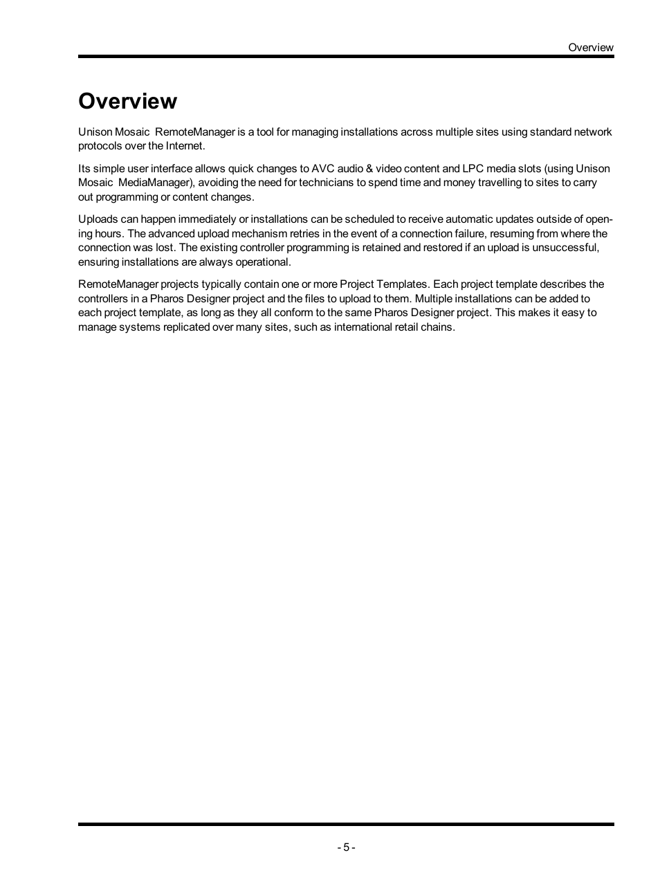 Overview | ETC Unison Mosaic RemoteManager v1.0.4 User Manual | Page 5 / 20