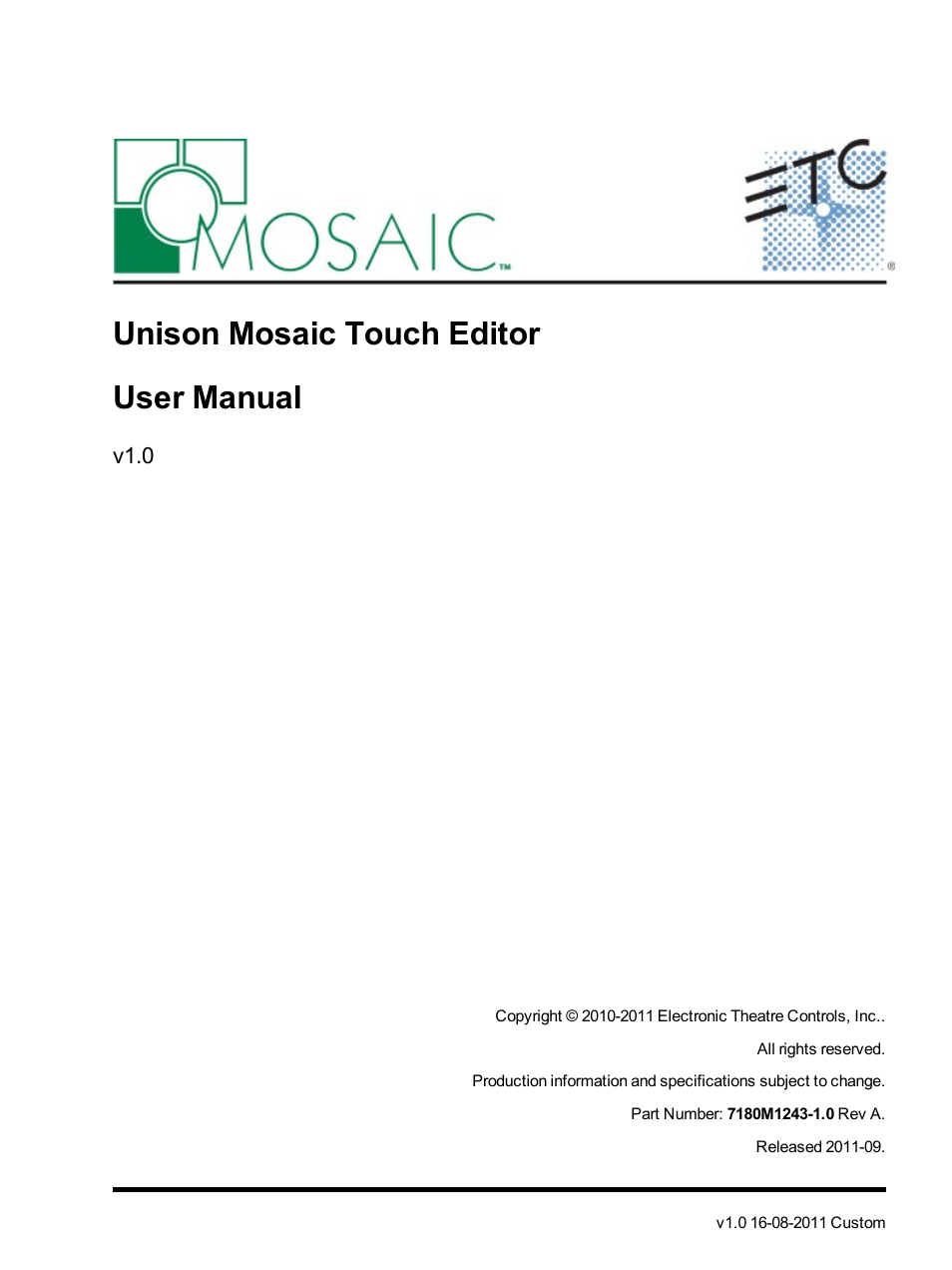 ETC Unison Mosaic TouchEditor v1.0 User Manual | 52 pages